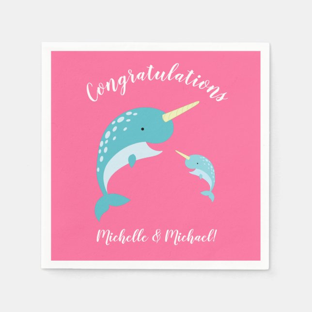 Serviette En Papier Baby shower rose Narwhal (Devant)