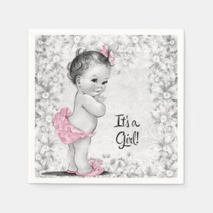 Serviette En Papier Baby Shower Rose Pâle et Gris Vintage