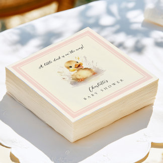 Serviette En Papier Baby Shower Rose Pâle Petit Canard