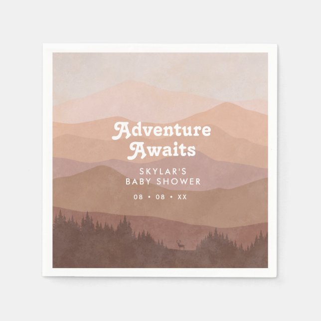 Serviette En Papier Baby shower rose rétro des monts Boho (Devant)