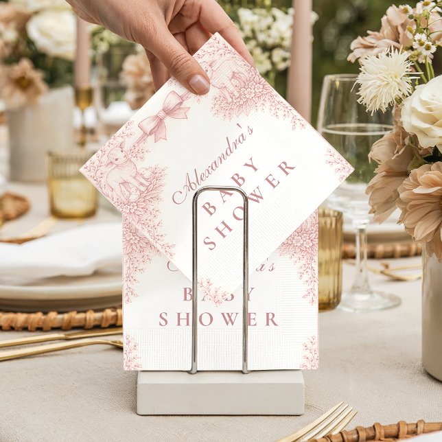 Serviette En Papier Baby Shower Rose Rétro Toile de Jouy Agneau (Créateur téléchargé)