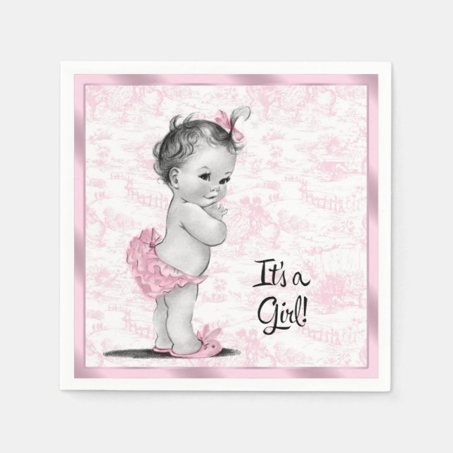 Serviette En Papier Baby-shower rose toile (Devant)