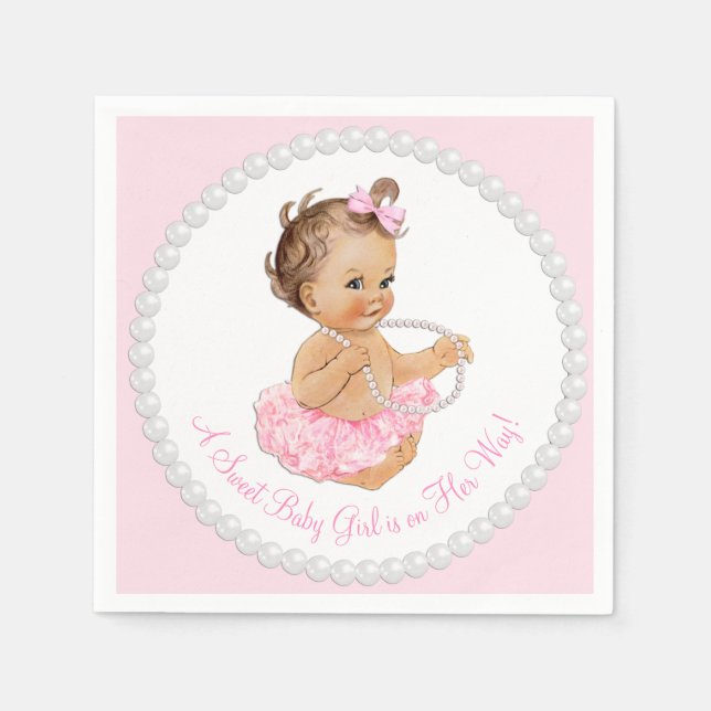 Serviette En Papier Baby shower rose Tutu Ballerina Pearl (Devant)