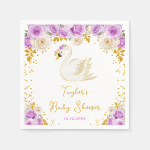 Serviette En Papier Baby Shower Rose Violette Et Or Cygne