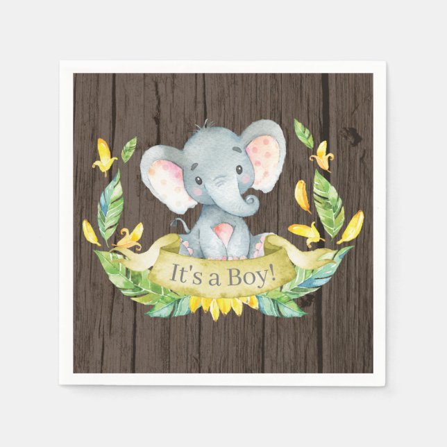 Serviette En Papier Baby shower rouge éléphant Jaune  (Devant)