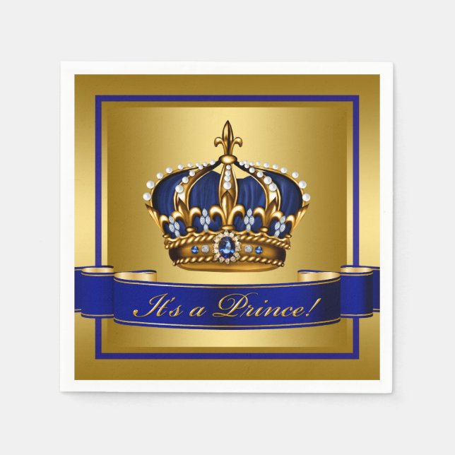 Serviette En Papier Baby shower Royal Blue and Gold Crown (Devant)