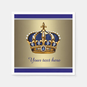 Serviette En Papier Baby shower Royal Blue and Gold Crown