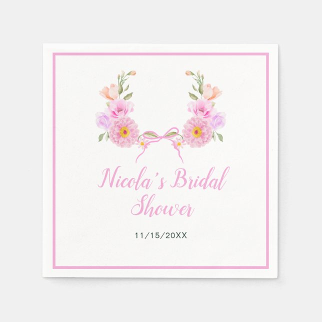 Serviette En Papier Baby Shower Ruban Floral Rose (Devant)