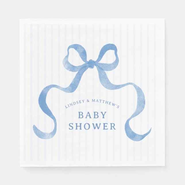 Serviette En Papier Baby Shower Ruban Ondulé Bleu (Devant)