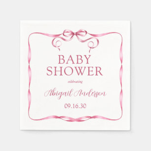 Serviette En Papier Baby-Shower Ruban Rose Aquarelle