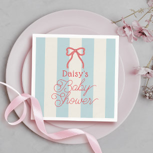 Serviette En Papier Baby Shower Ruban Rouge & Rayures Bleues