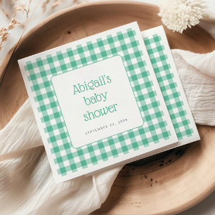 Serviette En Papier Baby Shower Rustique à Carreaux Vichy Vert Menthe