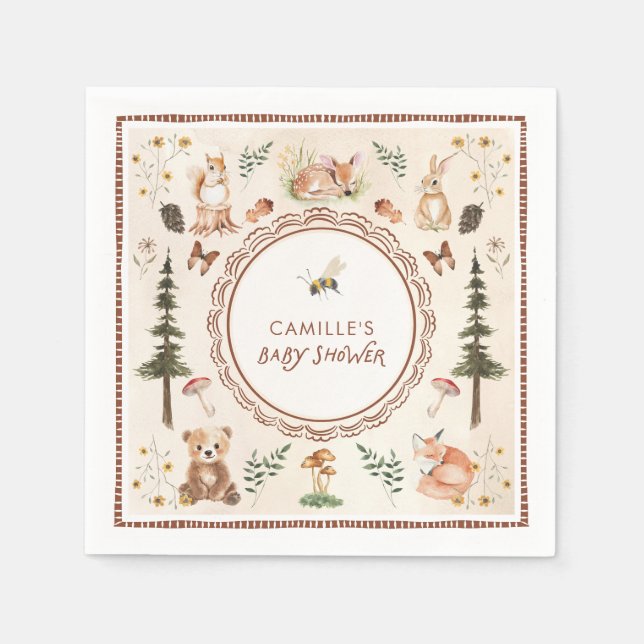 Serviette En Papier Baby shower Rustique Bois d'hiver Woodland (Devant)