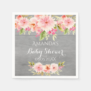 Serviette En Papier Baby shower rustique corail dahlia fleurs gris