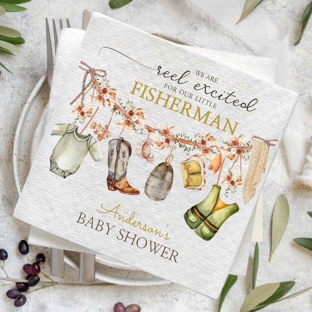 Serviette En Papier Baby shower rustique de pêche à la bobine (Créateur téléchargé)