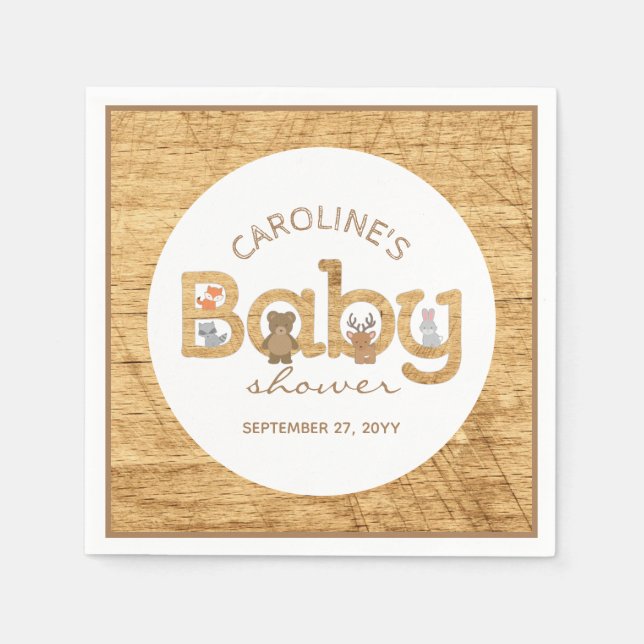 Serviette En Papier Baby shower Rustique des animaux forestiers (Devant)
