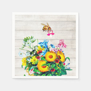 Serviette En Papier Baby shower Rustique Floral Bees Pacifier