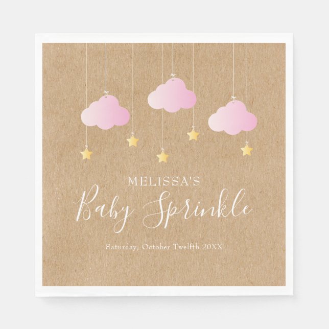 Serviette En Papier Baby shower rustique kraft scintillant rose (Devant)