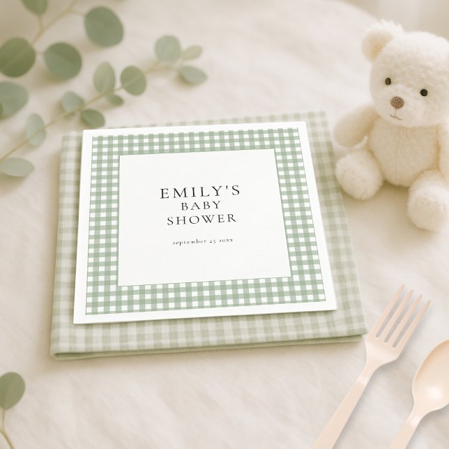 Serviette En Papier Baby shower rustique Sage Green En vichy (Créateur téléchargé)