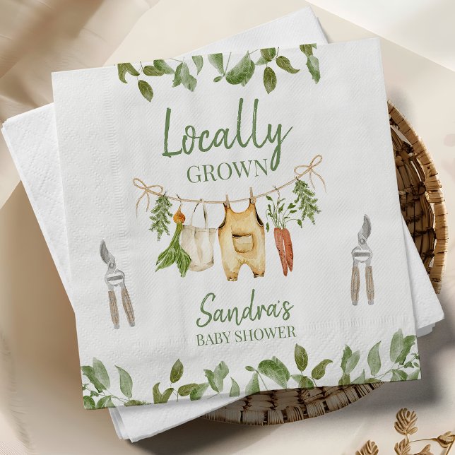 Serviette En Papier Baby Shower Rustique Vert Local (Locally Grown Baby Shower Napkin, Farmers Market Baby Shower Napkin, Baby Clothesline Baby Shower )
