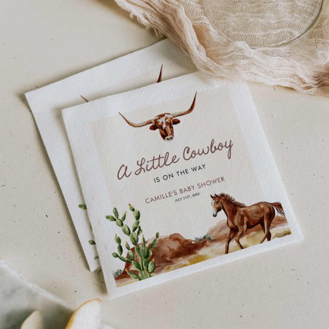 Serviette En Papier Baby shower rustique Western Cowboy (A Little Cowboy Western Boy Baby Shower Paper Napkins)
