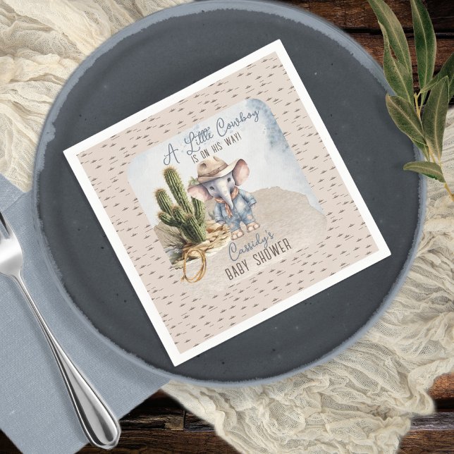 Serviette En Papier Baby shower rustique Western Elephant Cowboy Boy (Rustic Western Elephant Cowboy Boy Baby Shower Paper Napkins)