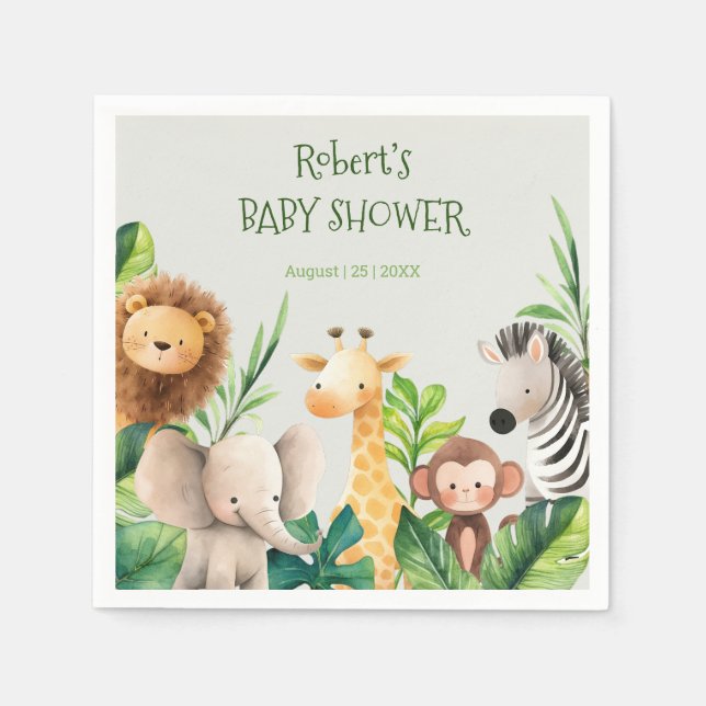 Serviette En Papier Baby shower Safari animal watercolor (Devant)