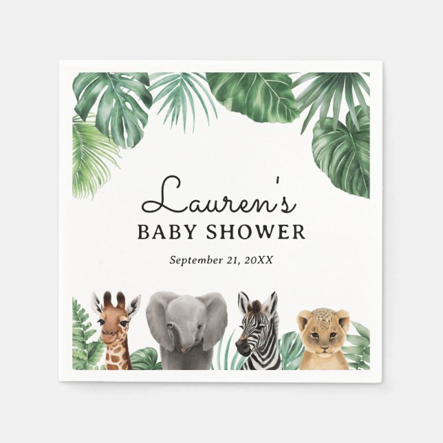 Serviette En Papier Baby shower Safari Animaux (Devant)