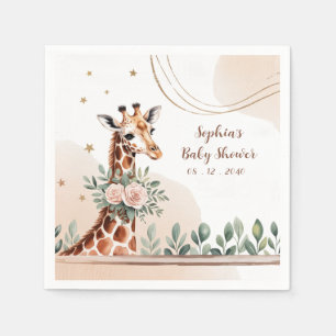 Serviette En Papier Baby shower Safari de Giraffe Florale Rose