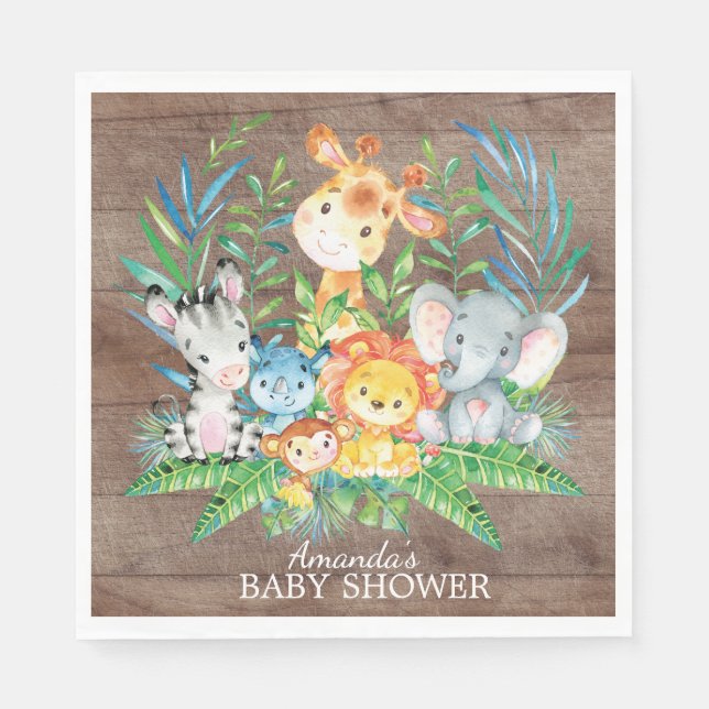 Serviette En Papier Baby shower Safari Jungle Papier (Devant)