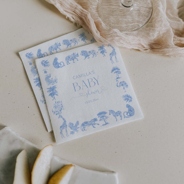 Serviette En Papier Baby shower Safari Toile De Jouy Blanc Et Bleu (Créateur téléchargé)