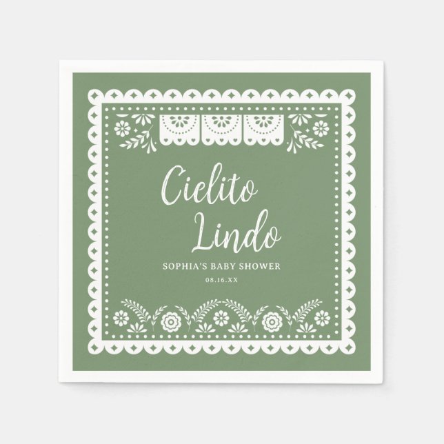 Serviette En Papier Baby shower Sage Green Cielito Lindo Talavera (Devant)