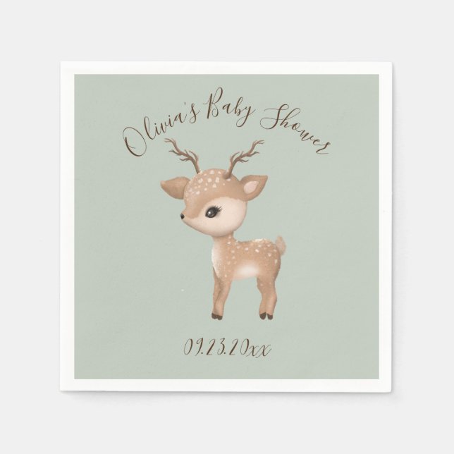 Serviette En Papier Baby shower Sage Green Deer (Devant)