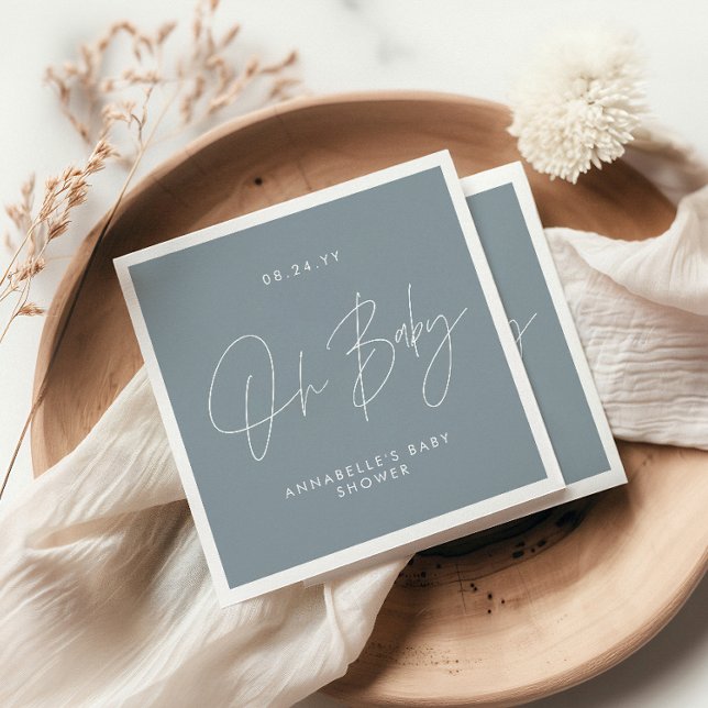 Serviette En Papier Baby shower script moderne bleu poussiéreux élégan (Créateur téléchargé)