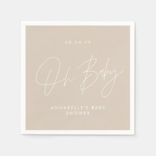 Serviette En Papier Baby shower script moderne crème naturelle élégant