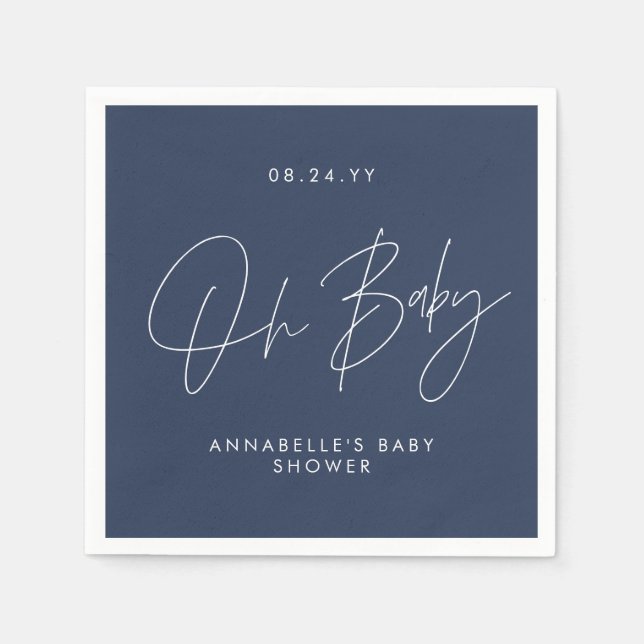 Serviette En Papier Baby shower script moderne marine bleu élégant (Devant)