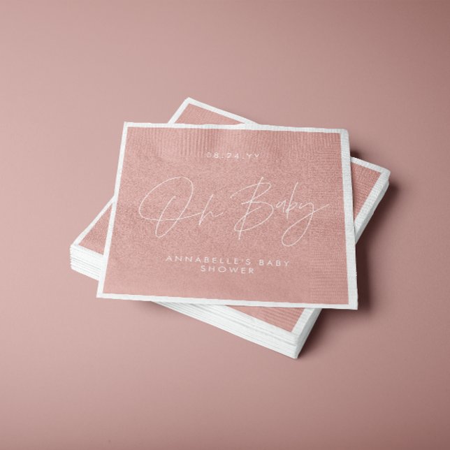 Serviette En Papier Baby shower script moderne rose rose élégant (Créateur téléchargé)