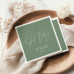 Serviette En Papier Baby shower script moderne sauge vert élégant<br><div class="desc">Baby shower script moderne sauge vert élégant design de fête. Conception idéale sans distinction de genre.</div>