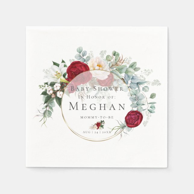 Serviette En Papier Baby shower serviettes | Bouquet Red Peony vibrant (Devant)