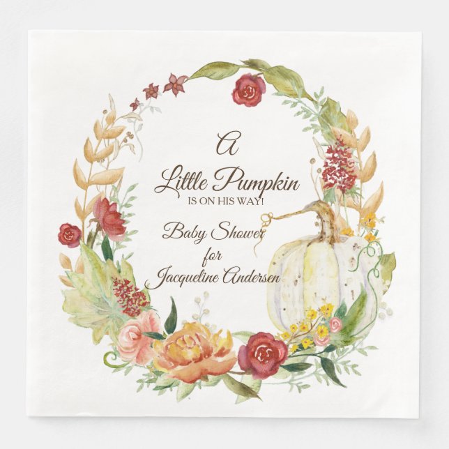 Serviette En Papier Baby shower Sexe Neutre Automne Citrouille Floral  (Devant)