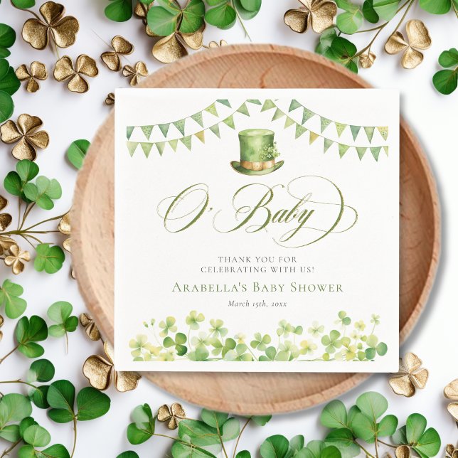 Serviette En Papier Baby shower Shamrock écocouleur (Green Watercolor Shamrock Baby Shower Napkins)