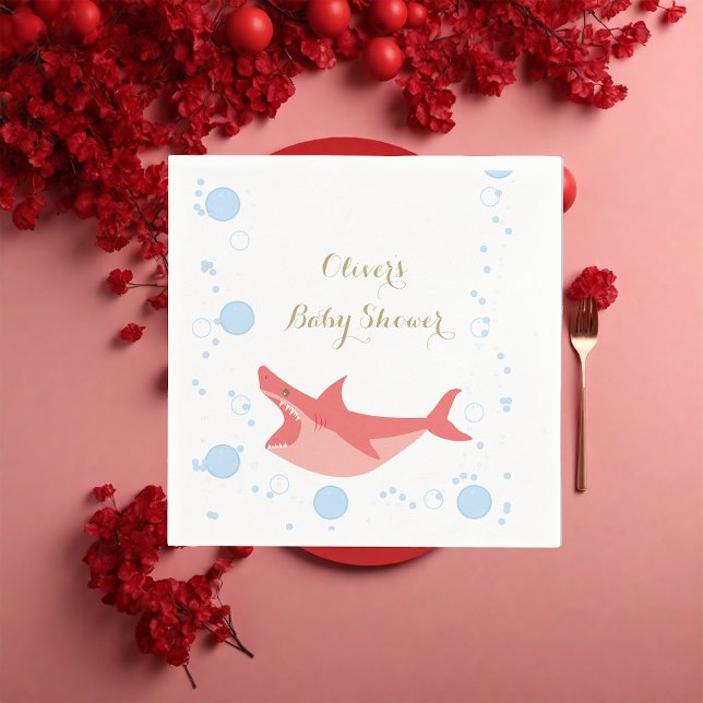 Serviette En Papier Baby shower Shark Summer Red und Blue Bubbles (Créateur téléchargé)