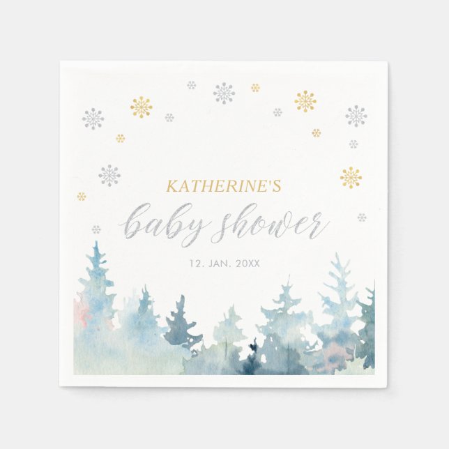Serviette En Papier Baby shower Silver & Gold Winter Wonderland (Devant)