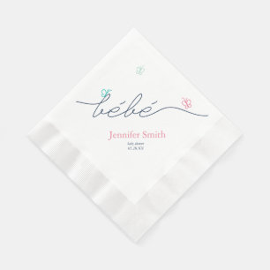 Serviette En Papier Baby shower simple à papillon français Sip et voir