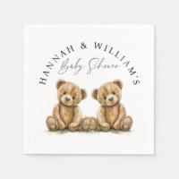 Baby shower simple Aquarelle Teddy Bear Twins