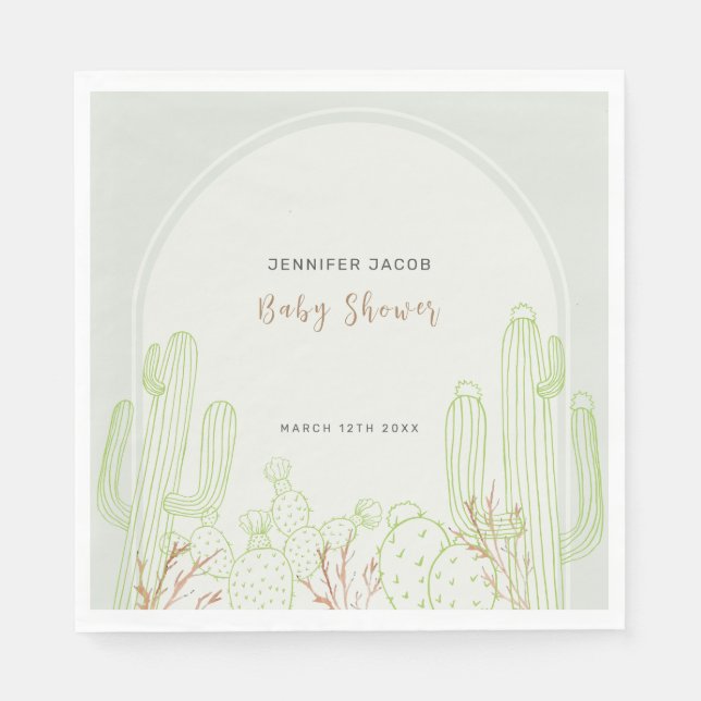 Serviette En Papier Baby shower simple Boho Cactus Line Art Arch (Devant)