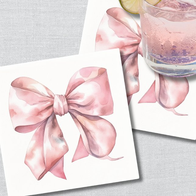 Serviette En Papier Baby Shower Simple Ruban Rose (Simple Pink Bow Baby Shower Napkins)