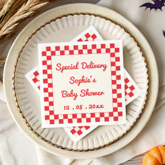Serviette En Papier Baby Shower Spécial Livraison Damier Rouge