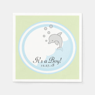 Serviette En Papier Baby shower Standard Cocktail Napkin Dolphin Bl/Gr