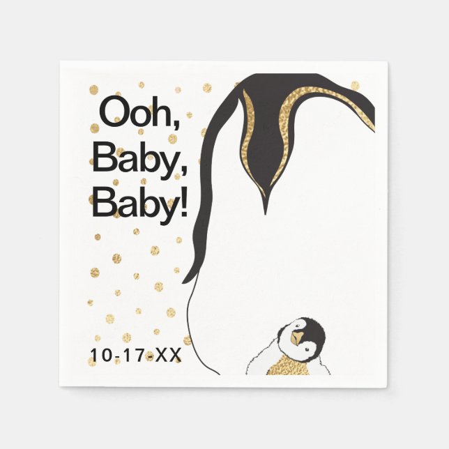 Serviette En Papier Baby shower Standard Napkin "Gold Penguin" (Devant)
